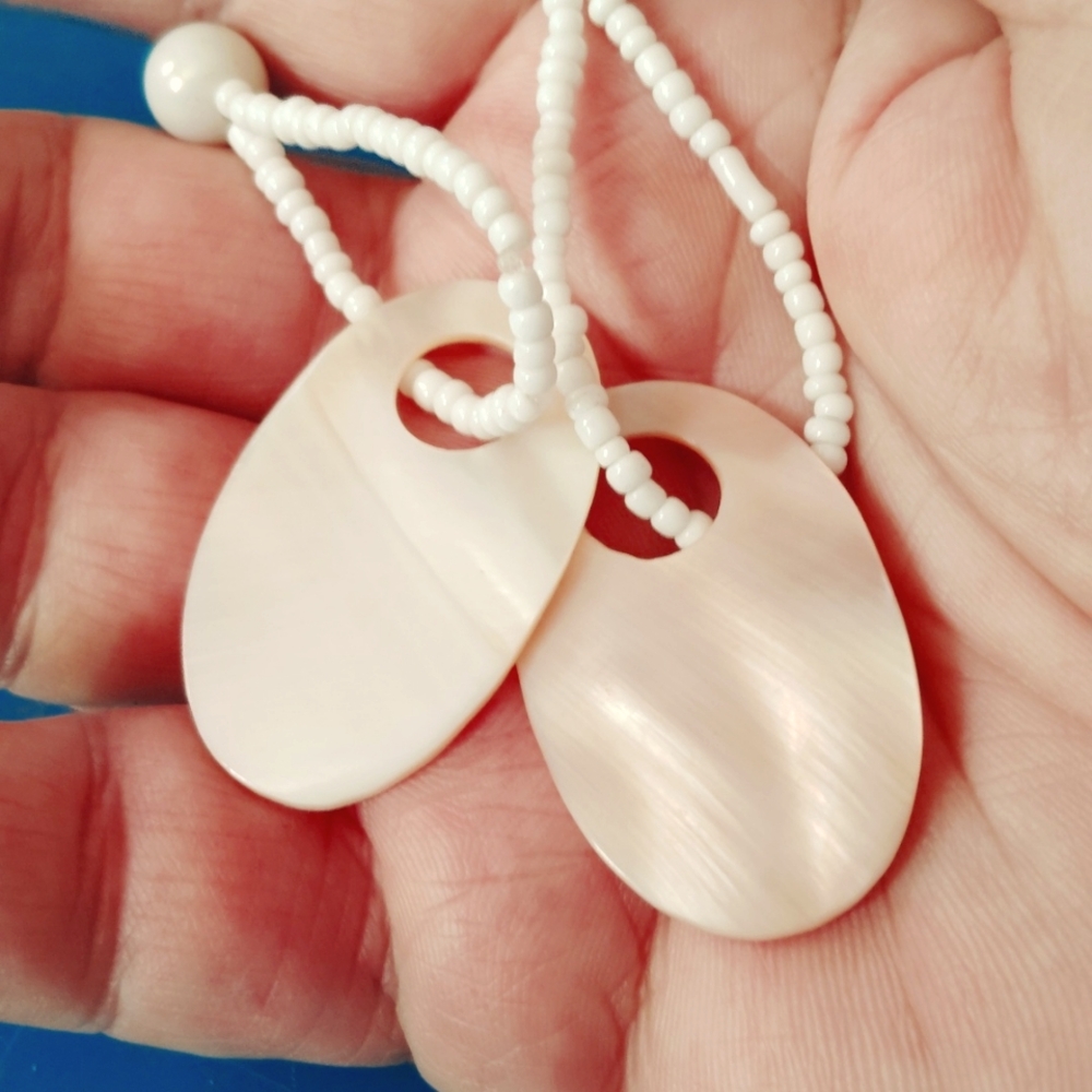 Iridescent White Shell & Faux Pearl Dangling Pierced Earrings